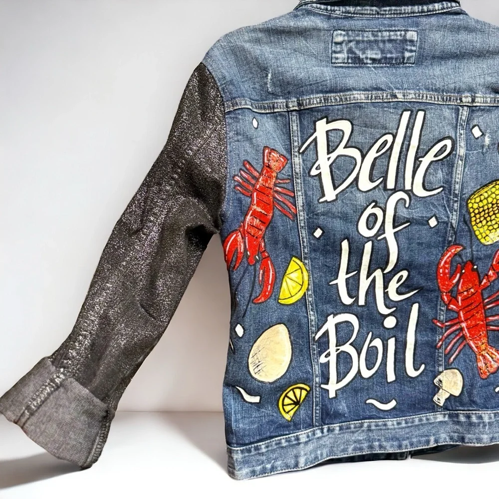 Get Ready to Boil in Style: Hand-Painted Jean Jacket 'Belle of the Boil'! Size S - Picture 16 of 16